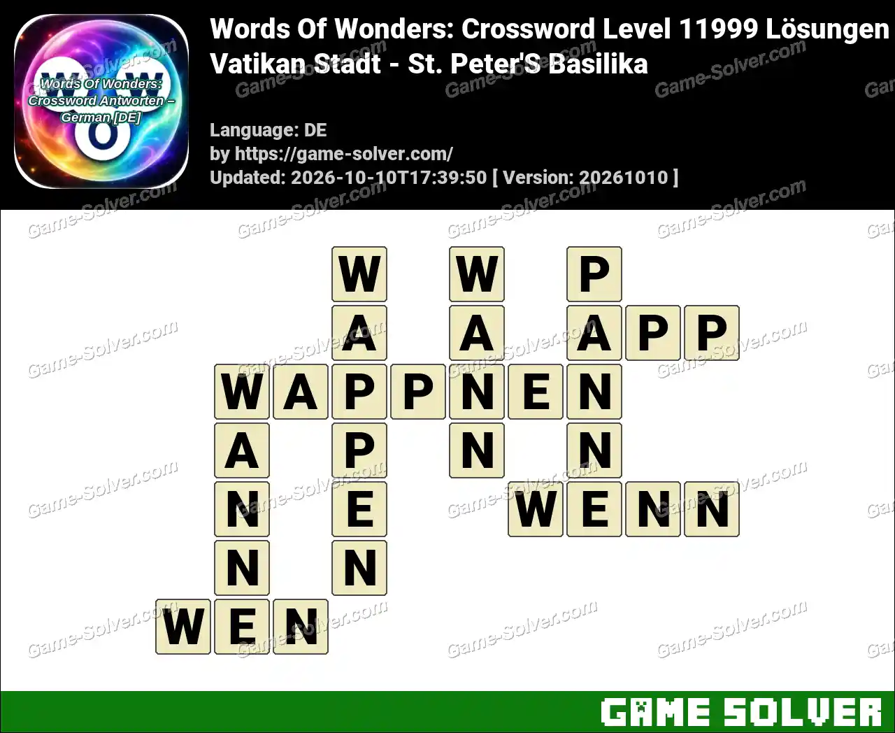 Words Of Wonders: Crossword Level 11999 Lösungen – Vatikan Stadt – St. Peter’S Basilika